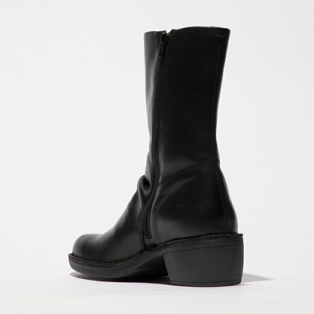 Black / Black Women's Fly London Mecy092fly Mid Calf Boots | CNPM-34690