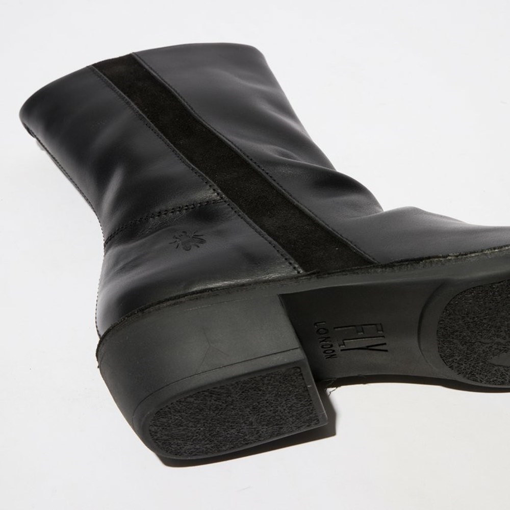 Black / Black Women's Fly London Mecy092fly Mid Calf Boots | CNPM-34690