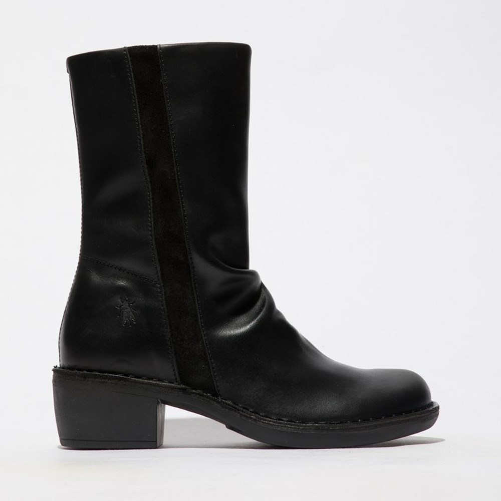 Black / Black Women\'s Fly London Mecy092fly Mid Calf Boots | CNPM-34690