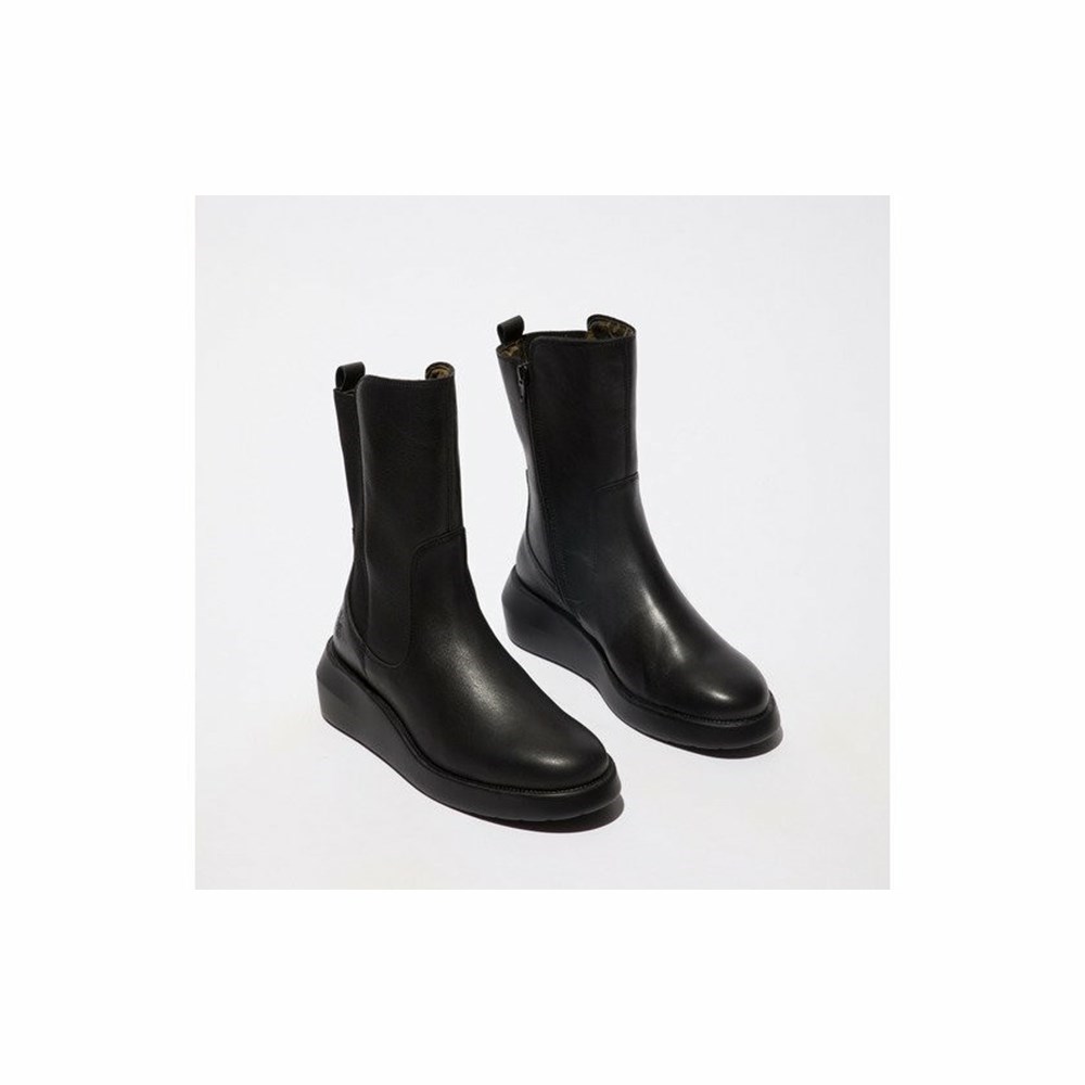 Black Women's Fly London Brin516Fly Mid Calf Boots | RAWB-65941