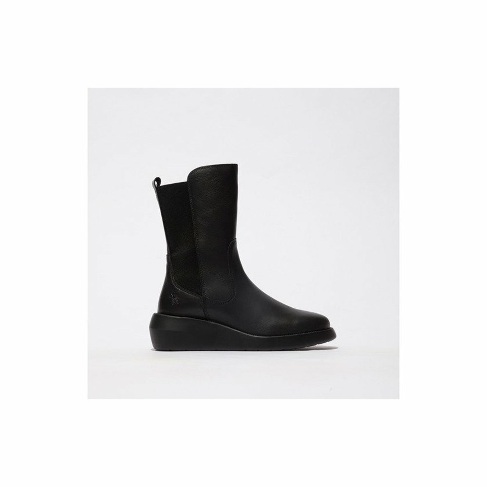 Black Women\'s Fly London Brin516Fly Mid Calf Boots | RAWB-65941