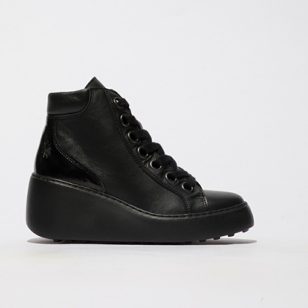 Black Women\'s Fly London Dice468fly Wedge | LKAD-69278