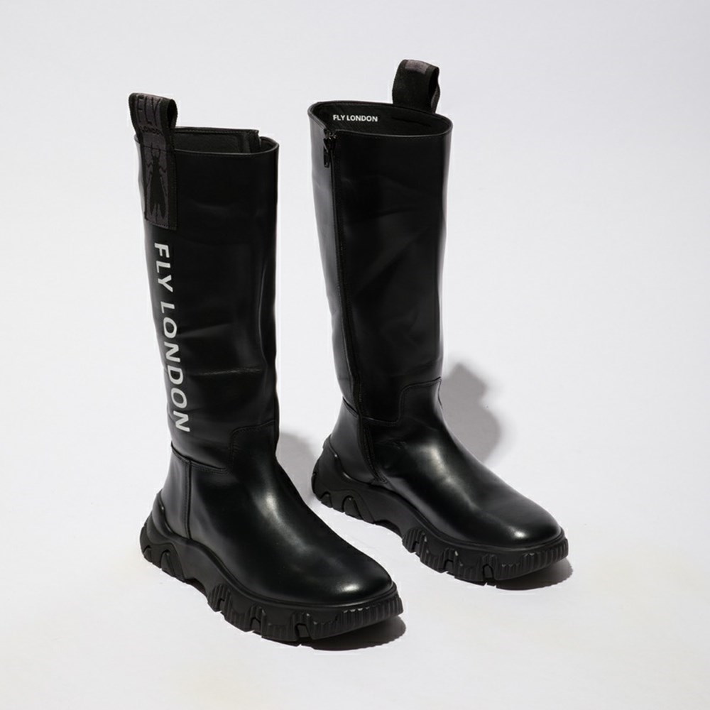 Black Women's Fly London Febe886fly Knee High Boots | SQOD-76241