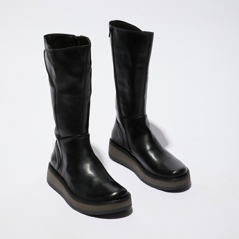 Black Women's Fly London Rhea042fly Knee High Boots | OIWA-89064