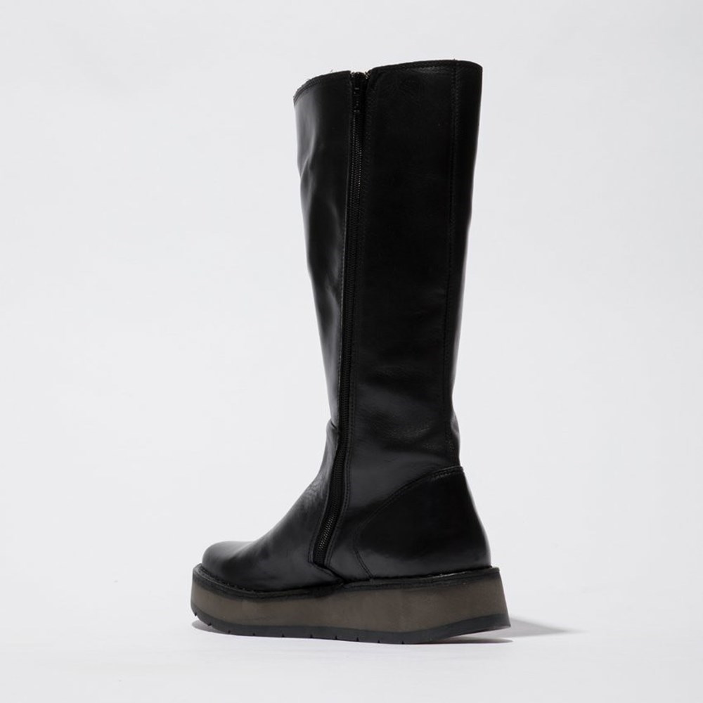 Black Women's Fly London Rhea042fly Mid Calf Boots | QPCK-83462