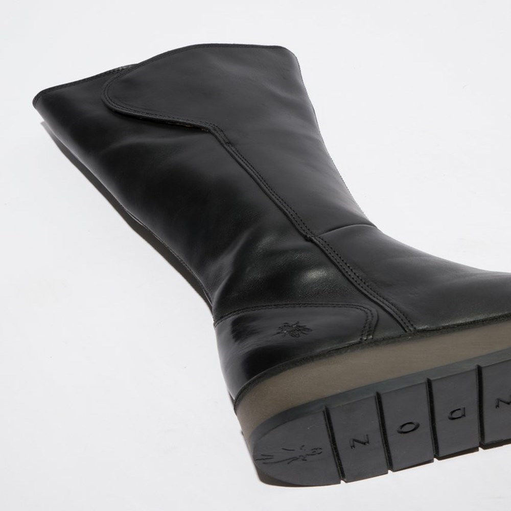 Black Women's Fly London Rhea042fly Mid Calf Boots | QPCK-83462