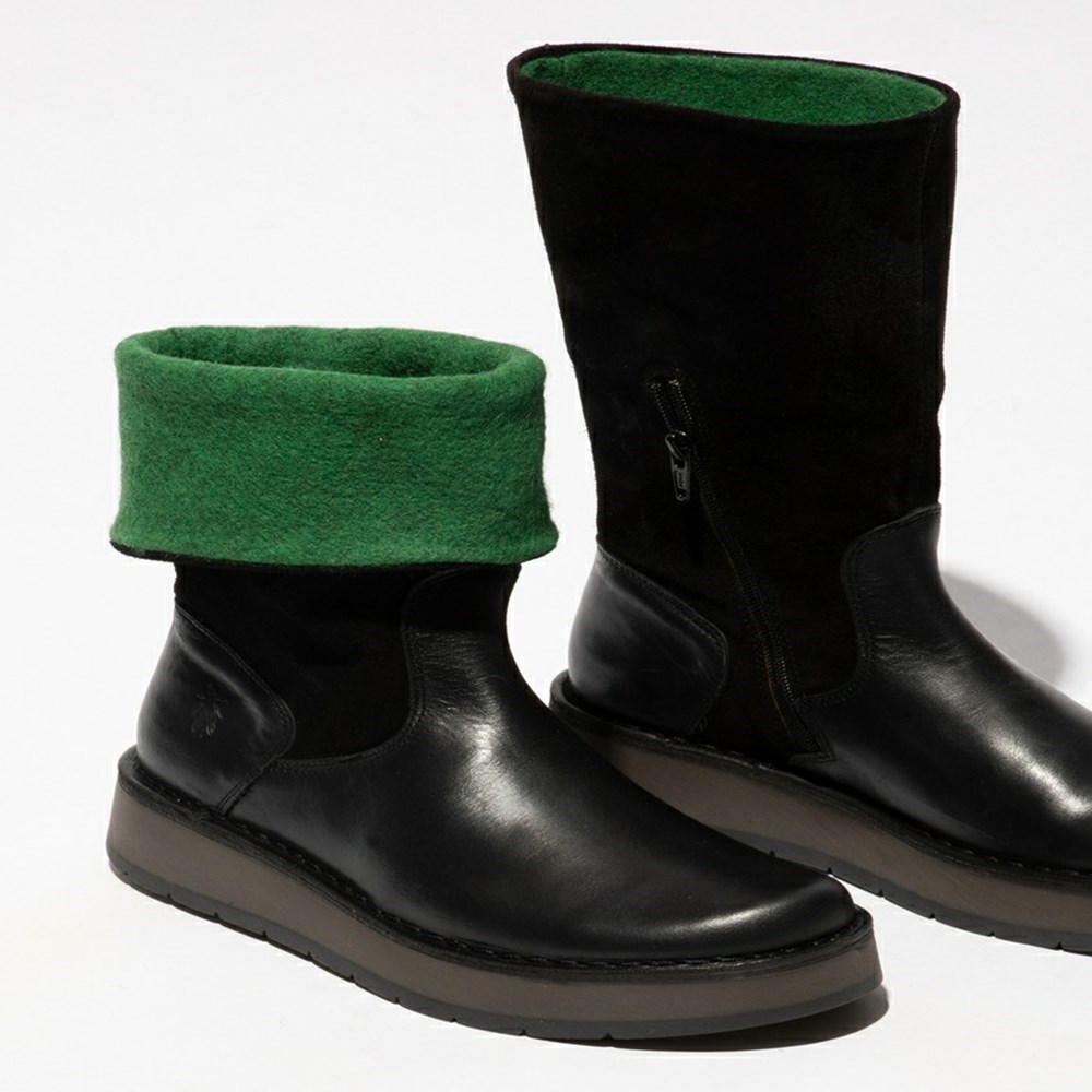 Black Women's Fly London Rula083fly Mid Calf Boots | ETGB-73628
