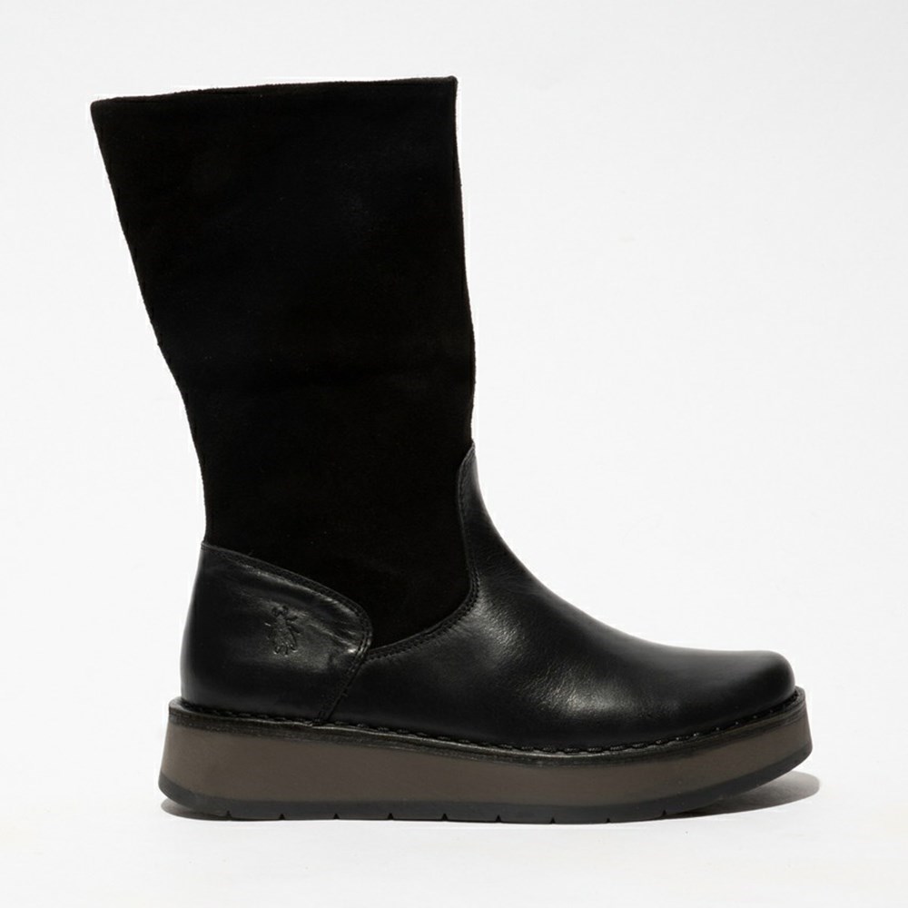 Black Women\'s Fly London Rula083fly Mid Calf Boots | ETGB-73628