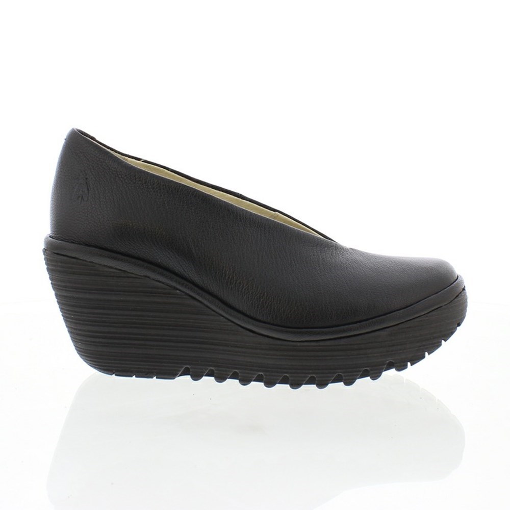Black Women\'s Fly London YAZ Wedge | JTNP-92638