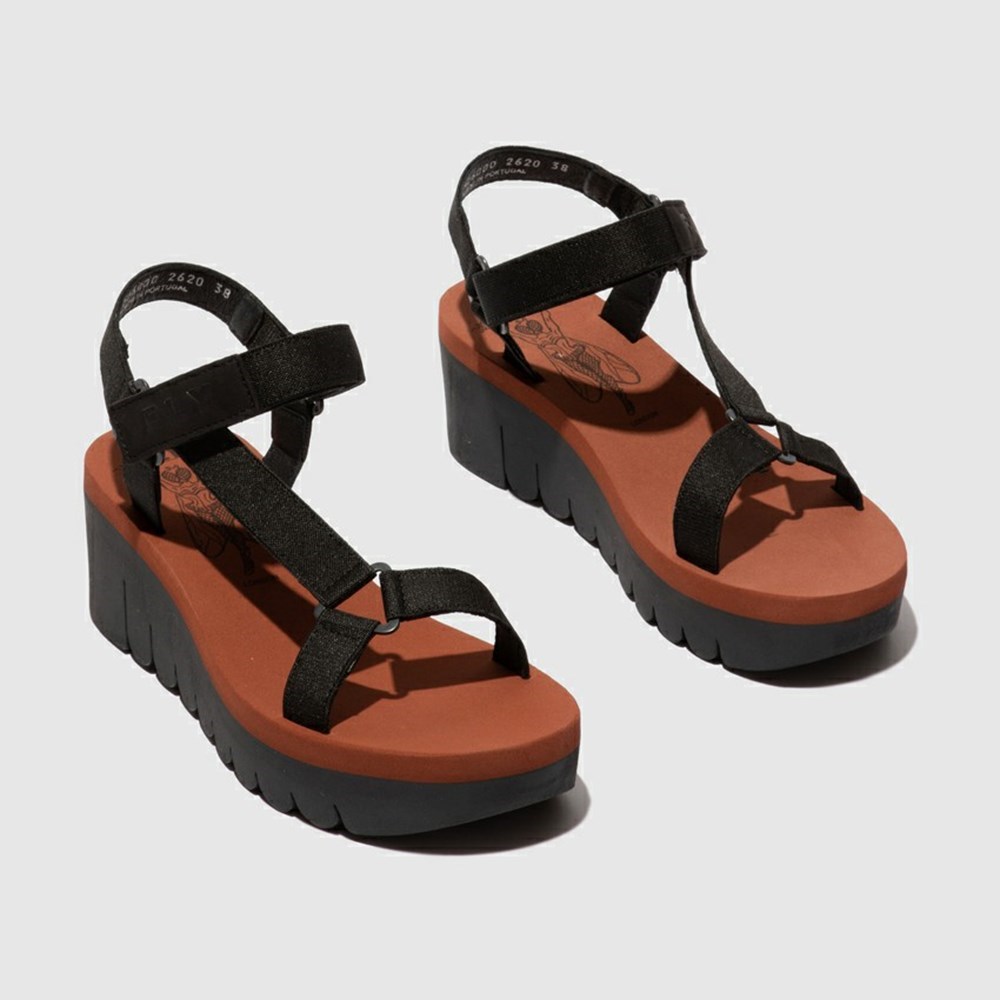 Black Women's Fly London Yefa726fly Wedge | VAPS-52130