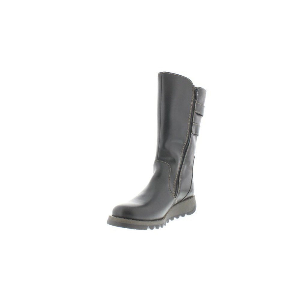 Black Women's Fly London suli Mid Calf Boots | XQKC-97813