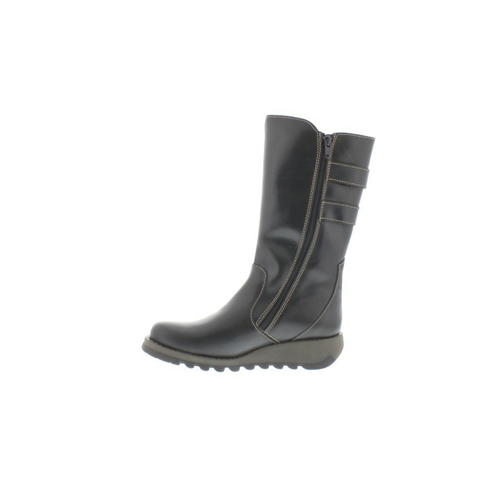 Black Women's Fly London suli Mid Calf Boots | XQKC-97813