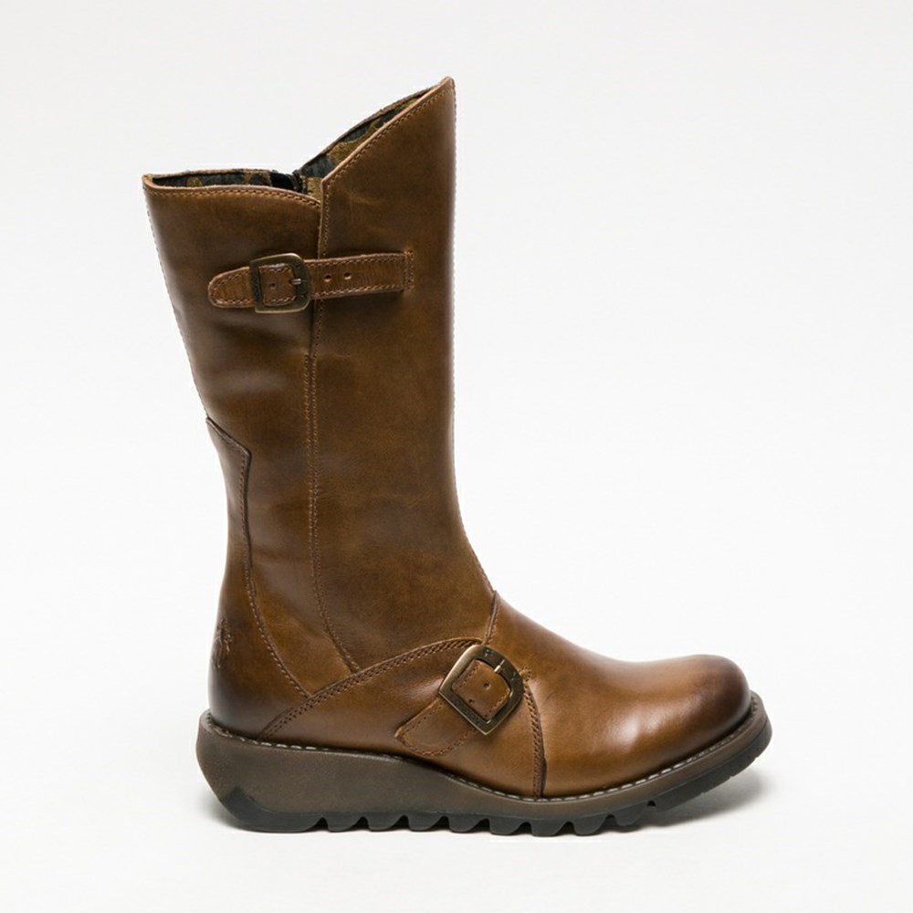 Brown Women\'s Fly London Mes 2 Mid Calf Boots | ONXM-25160