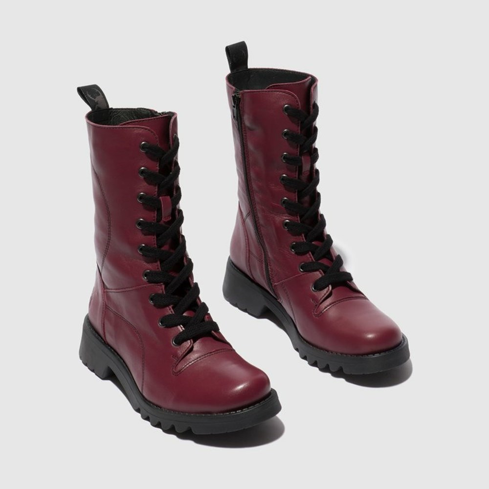 Burgundy / Black Women's Fly London Reba640fly Ankle Boots | GPEM-90645