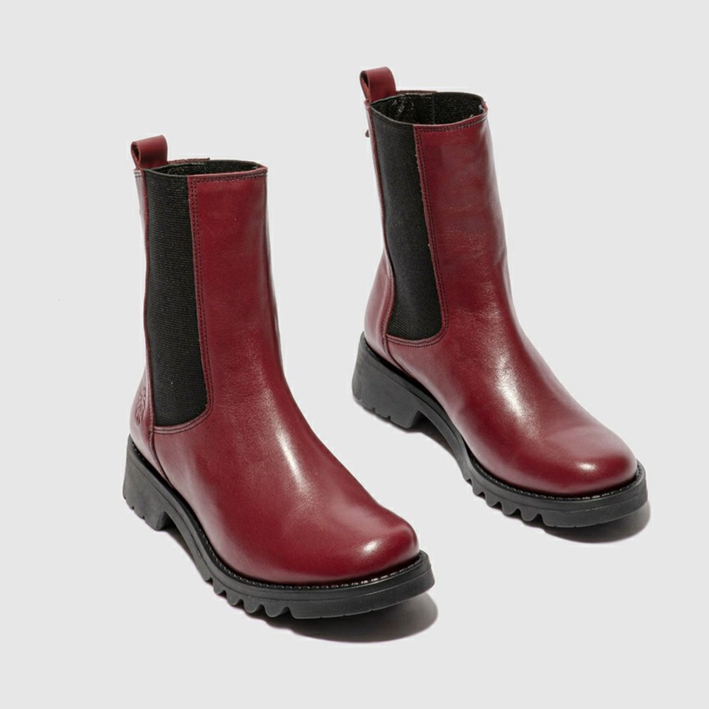 Burgundy / Black Women's Fly London Rein795fly Ankle Boots | FNHD-21498