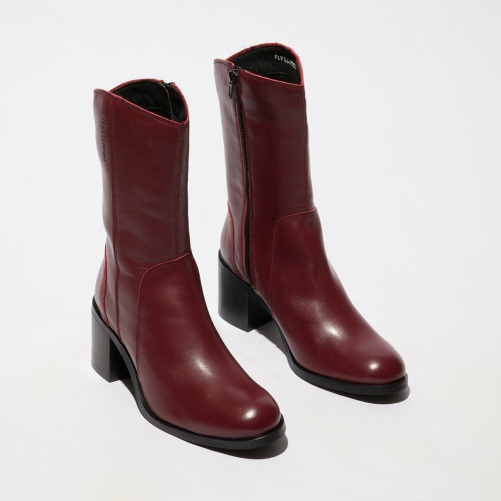 Burgundy Women's Fly London Asta914fly Mid Calf Boots | ZFSJ-60385