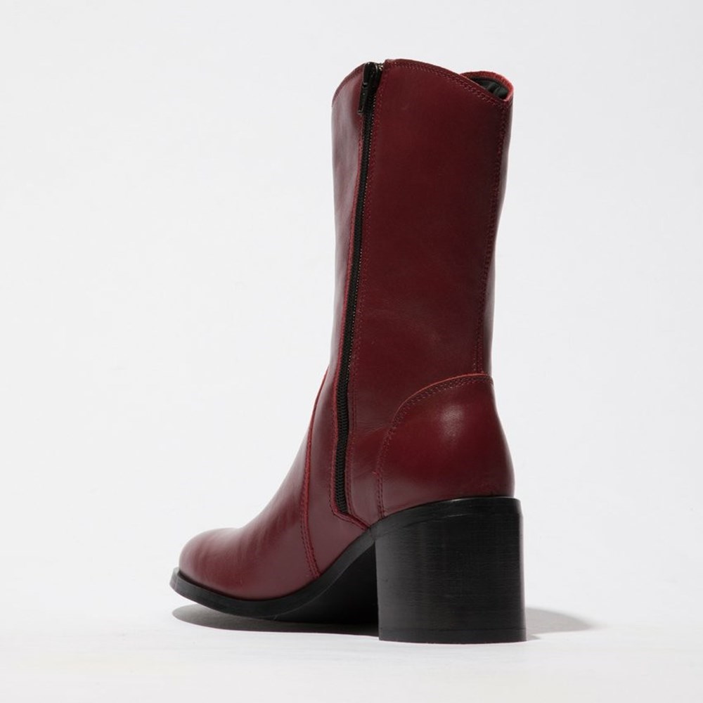 Burgundy Women's Fly London Asta914fly Mid Calf Boots | ZFSJ-60385