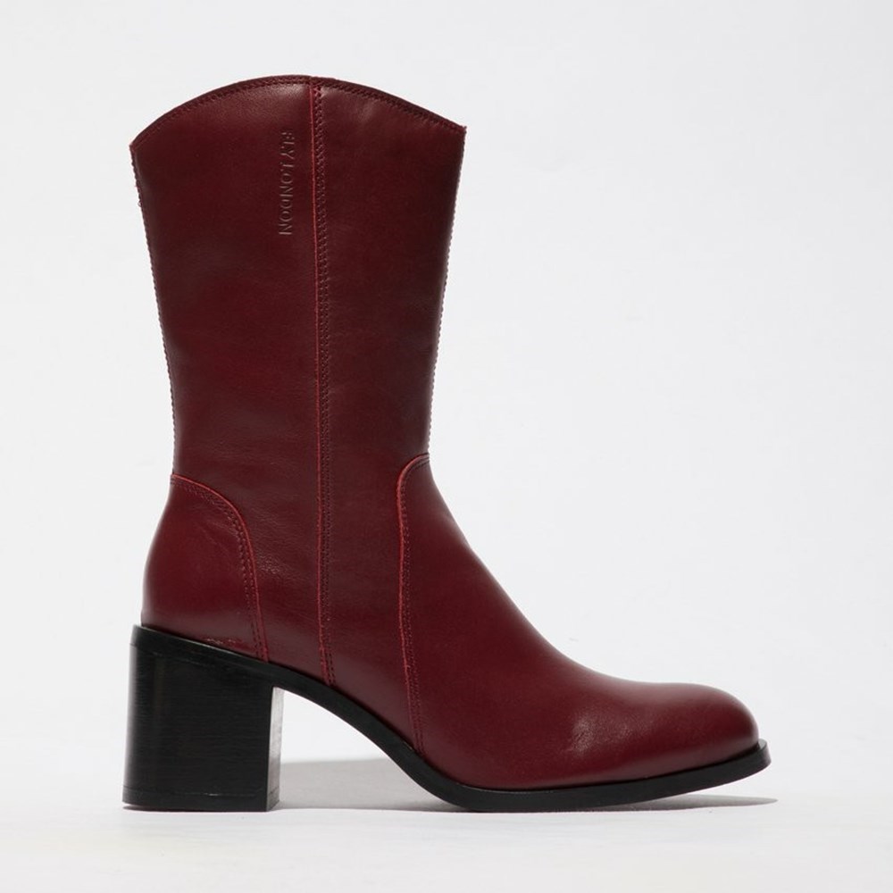 Burgundy Women\'s Fly London Asta914fly Mid Calf Boots | ZFSJ-60385