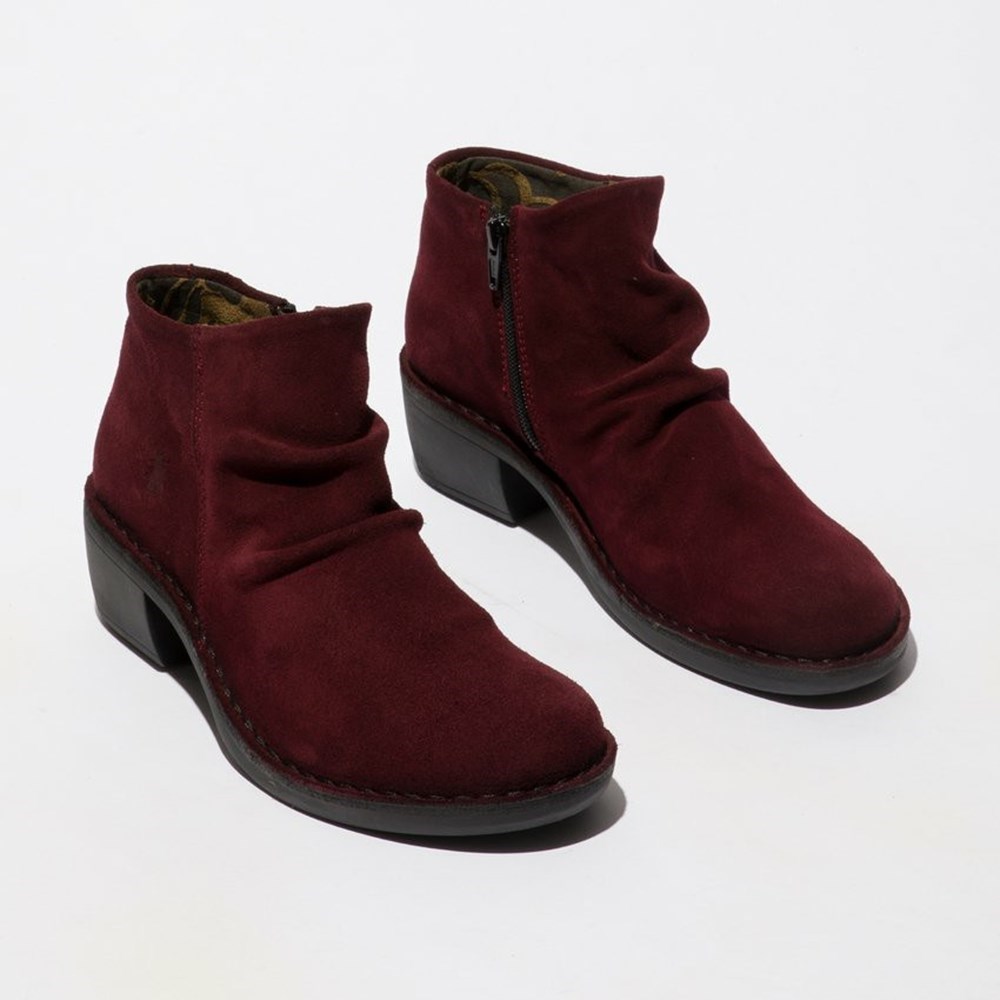 Burgundy Women's Fly London Merk093fly Ankle Boots | TOFB-46902