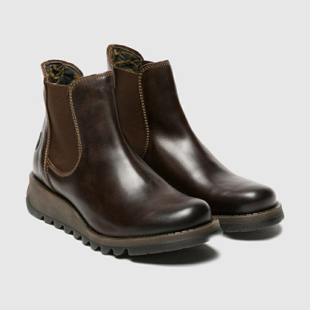Dark Brown Women's Fly London Salv Ankle Boots | BQVU-74591