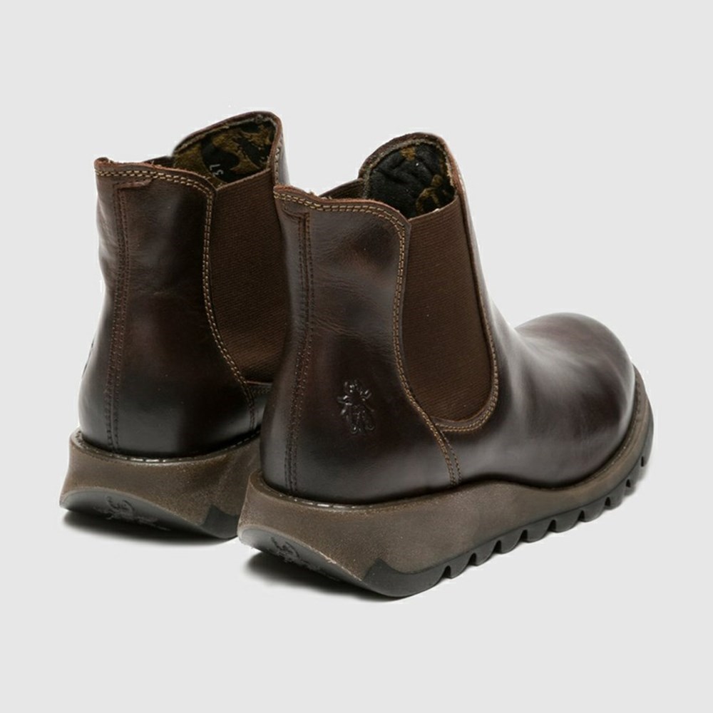 Dark Brown Women's Fly London Salv Ankle Boots | BQVU-74591