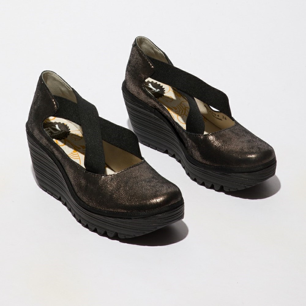 Deep Grey Women's Fly London Yoly402fly Wedge | OYFD-68041