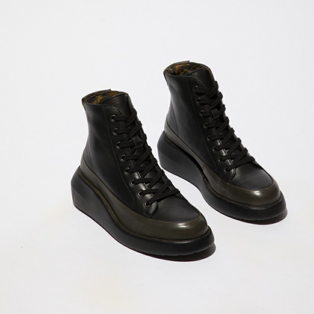 Green / Black Women's Fly London Boze515fly Ankle Boots | YXPV-15930