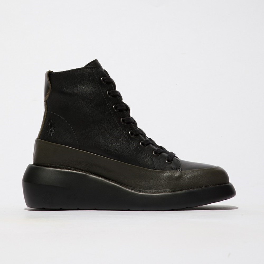 Green / Black Women\'s Fly London Boze515fly Ankle Boots | YXPV-15930