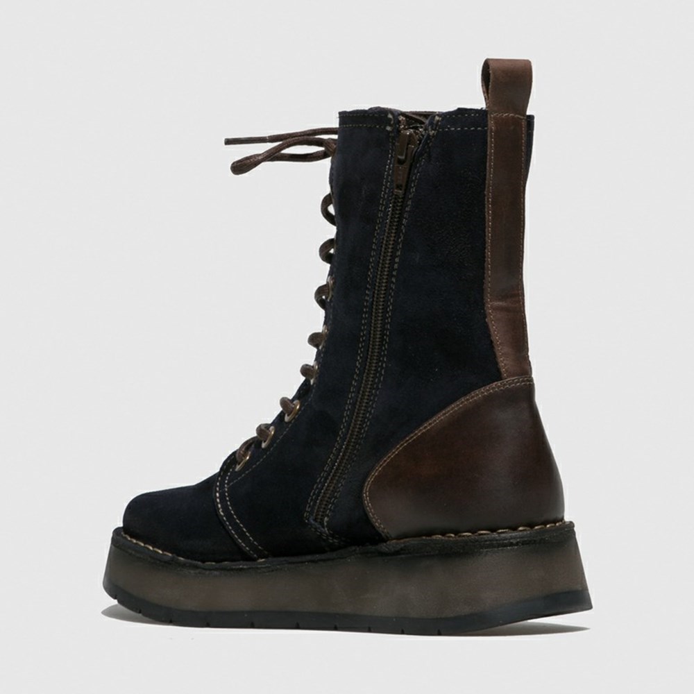 Navy / Brown Women's Fly London Rami043fly Wedge | FRWA-04532