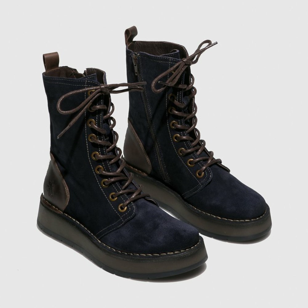 Navy / Brown Women's Fly London Rami043fly Mid Calf Boots | IHDA-64172