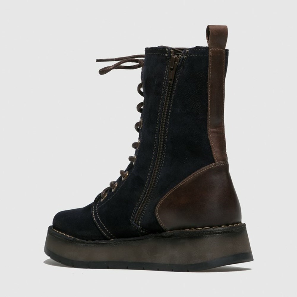 Navy / Brown Women's Fly London Rami043fly Mid Calf Boots | IHDA-64172