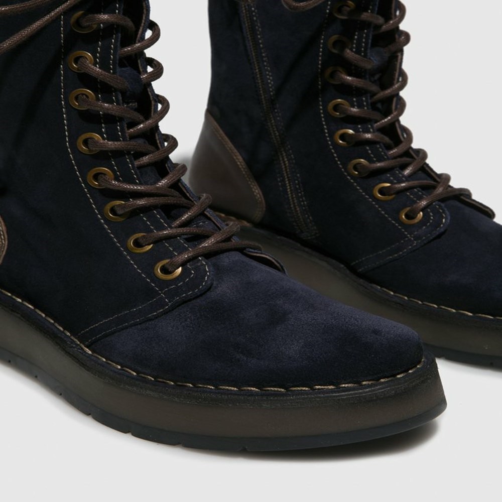 Navy / Brown Women's Fly London Rami043fly Mid Calf Boots | IHDA-64172