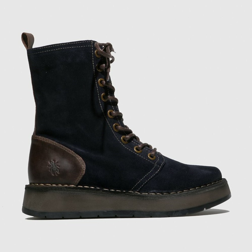 Navy / Brown Women\'s Fly London Rami043fly Mid Calf Boots | IHDA-64172